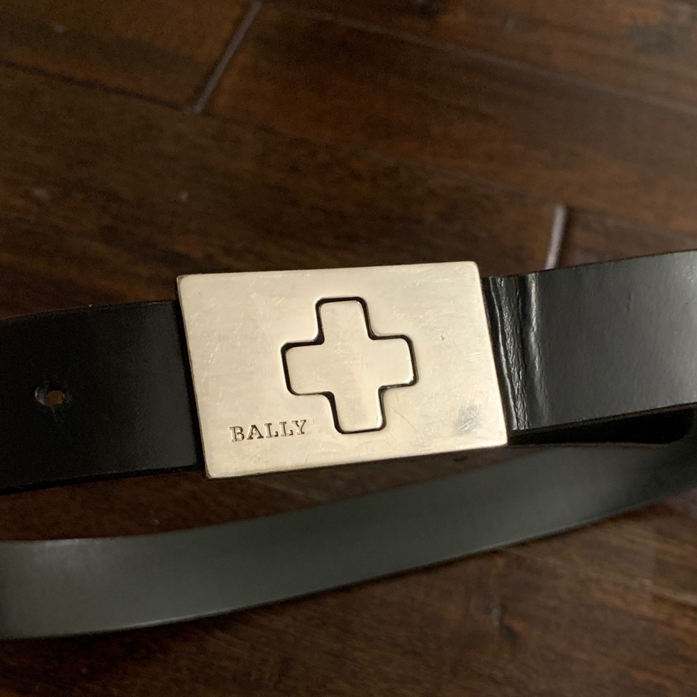 Bally Black Belt with Silver Cross Buckle